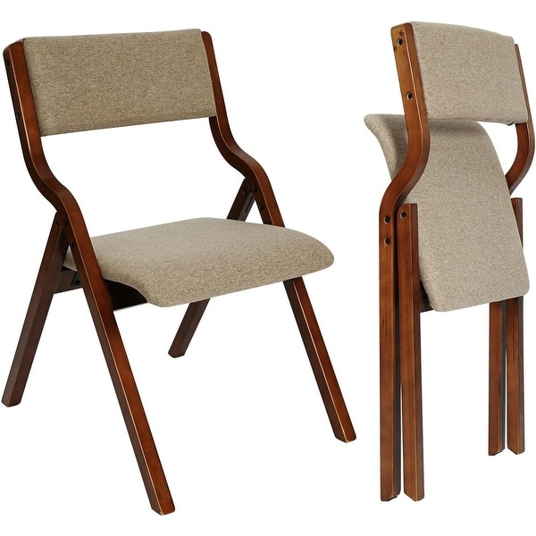 CangLong ダイニングチェア 2脚セット ブラウン CangLong Padded Foldable Chairs Set of 2 with Solid Wood Frame